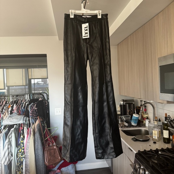 NWT Because of Alice BOA Black Leather Wide Leg Trousers Size M - Picture 5 of 11